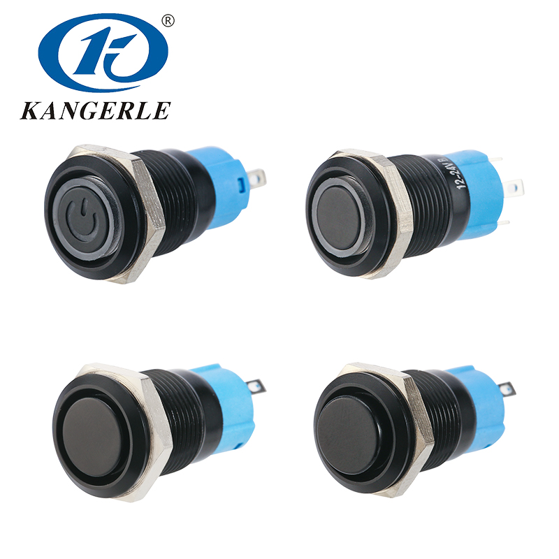 12MM黑金屬按鈕自復自鎖帶燈開關電源標鋁氧化黑